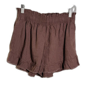 Aerie Linen Blend Shorts with Ruffle High Rise Brown Size S Cinch Waist New